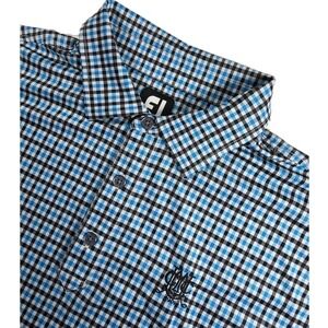 Footjoy Golf Polo Men's XL Blue White BLCK Plaid‎ Short Sleeve STRETCH EUC